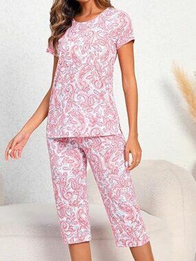 PNAEONG Women's Pajama Set Pink Paisley in XL